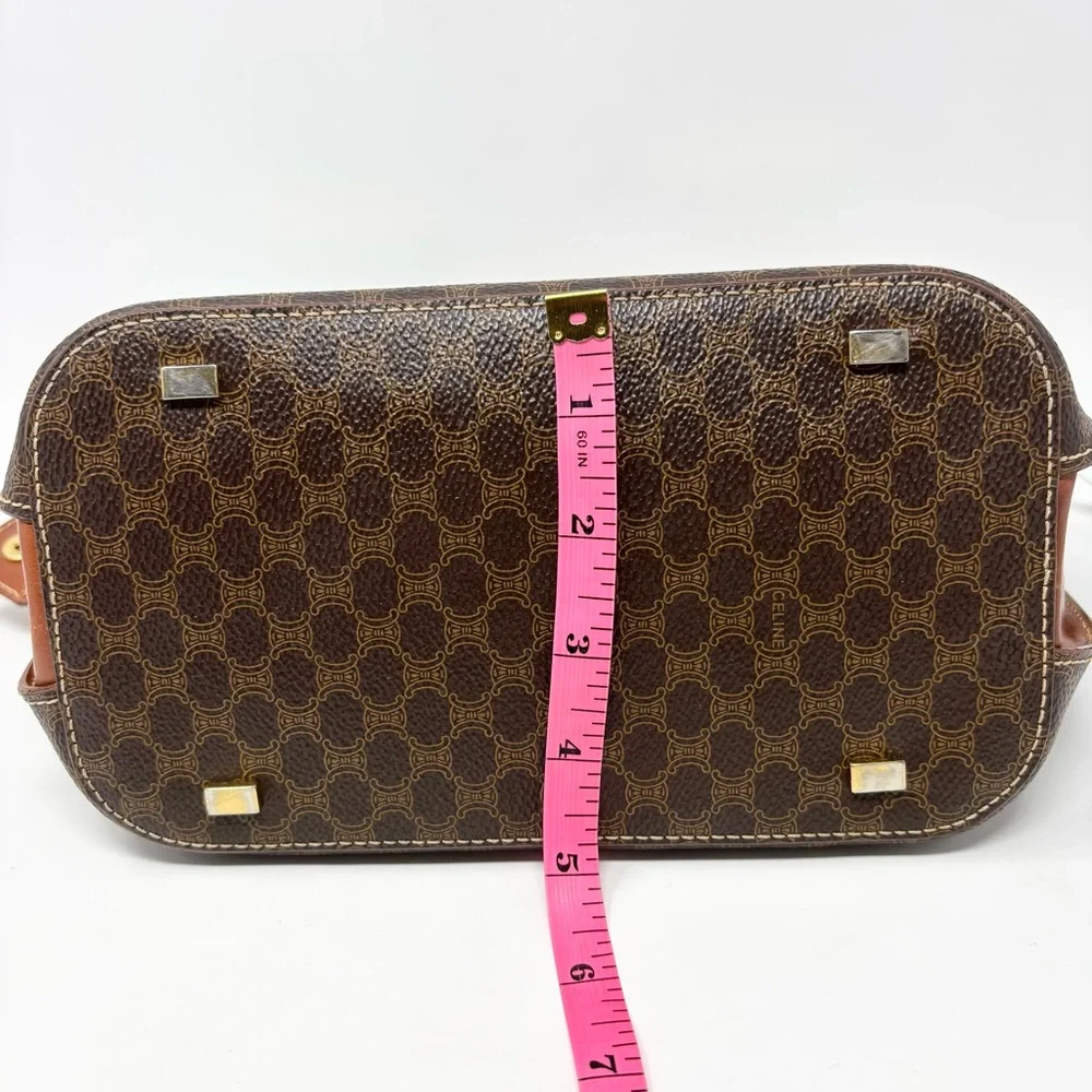 Vintage Céline Macadam Triomphe Monogram Tote Bag Brown Tan Leather 1990s - Picture 4 of 16